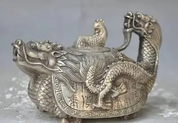 Cupru Statuie Meserii statuie a marcat china argint broasca testoasa Dragon Phoenix pasăre statuie Ceainic ceainic Ceainic halloween