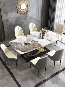 Lumina de lux rock placă de masă și scaun combinație de modern dreptunghiulară simplă masă de marmură masă pătrată