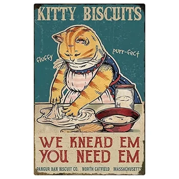 Vintage Din Metal Staniu Semn Kitty Biscuiți Ne Framanta Ai Nevoie, Pufos Pisica Drăguț Fier Tablou Retro Semne Pentru Acasă Cafea, Bucătărie