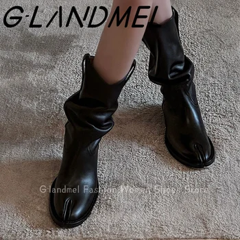 Nou Stil De Moda Split Toe Tocuri Inalte Femei Cizme Din Piele Adevărată Chelsea Boot Rotund Tocuri Pentru Femei Negru Maro Pantofi Iarna Femei