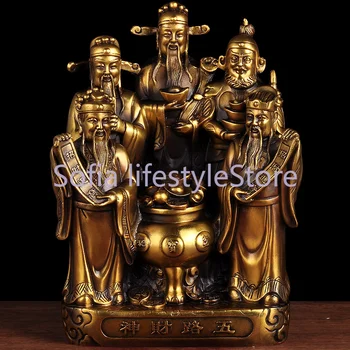 Chineză Fengshui alamă cupru Dumnezeu a bogăției statuie a lui Buddha Cinci Fortuna comoara Lucky Home Decor