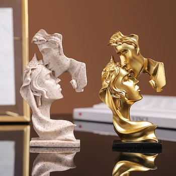 Mini Rășină Iubitorii De Statuie Figurina Saruta Postura Model De Ambarcațiune De Sculptură Ornament Decor Acasă Desktop Cabinet De Vin Decor