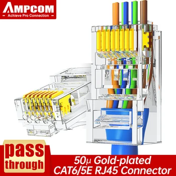 AMPCOM CAT5E CAT6 Trece Prin RJ45 Modular Plug Conectori Rețea UTP 3/50μ Placat cu Aur de Sertizare 8P8C End pentru Cablu Ethernet