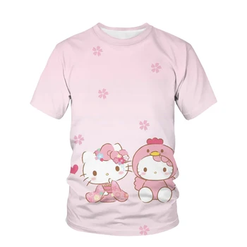 Sanrio roz Hello Kitty fata de copii T-shirt 2023 vara noua moda de desene animate T-shirt pentru copii cu mânecă scurtă T-shirt de sus de îmbrăcăminte