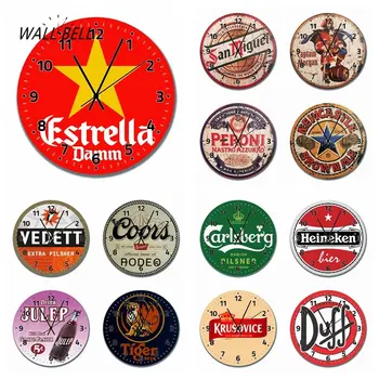 Spania Estrella Damm Bere din Lemn Rotund Ceas de Perete Vintage Decorative Acasă pentru Pub Bar Peștera Club de Decorare Perete WB008