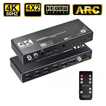 4K 4X2 Switch HDMI 4 la 2 HD 1080P HDMI Splitter Audio Extractor cu ARC Telecomanda IR Cablu Hdmi Pentru TV Box HDTV