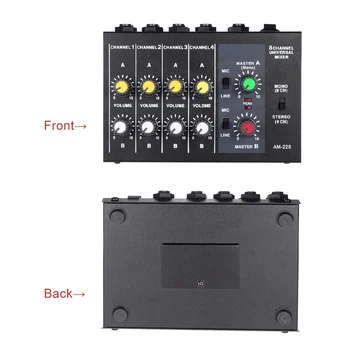 AM-228-NE PLUG 8 Canale Audio Mixer de Sunet Ultra-compact, cu Zgomot Redus de Metal Mono Stereo cu Adaptor de Alimentare Cablu Etapă Audio