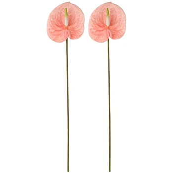 2 buc Artificiale Flori Anthurium RealContactBouquet pentru Decor Acasă Mireasa Nunta Aranjament Floral Roz