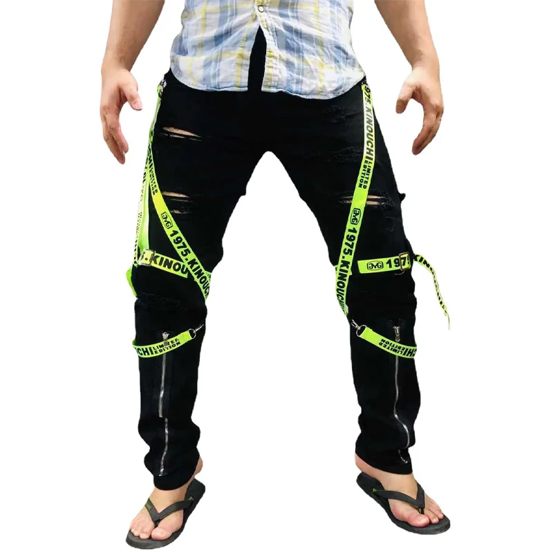 Barbati Personalizate Pantaloni Chingi Rupt Blugi Picior Mic cu Fermoar Decor Slim Jeans
