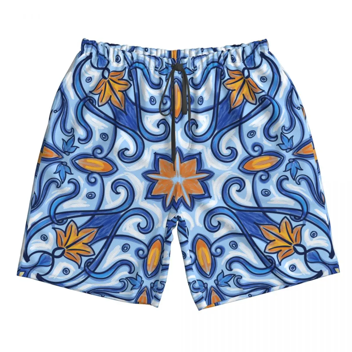 Costum de baie Om de Vară 2023 Pantaloni Barbati sport pe plaja Acuarelă Albastru Capri Maiolica