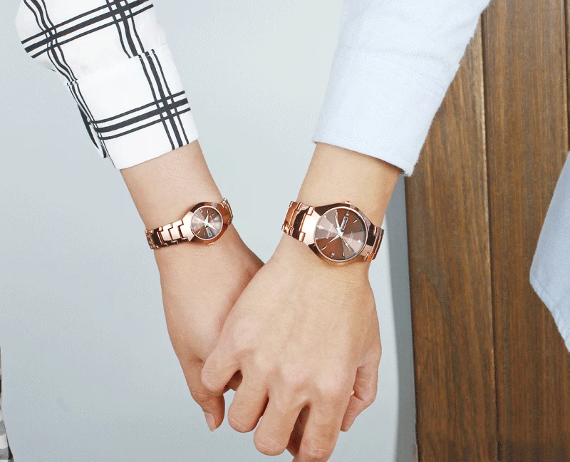 Cuplu Cuarț Ceas pentru Bărbați Femei Doamnelor Calendar de Tungsten din Oțel Inoxidabil Culoare Reloj Barbat Ceas de Lux Luminos Ceas de mână