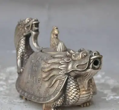 Cupru Statuie Meserii statuie a marcat china argint broasca testoasa Dragon Phoenix pasăre statuie Ceainic ceainic Ceainic halloween