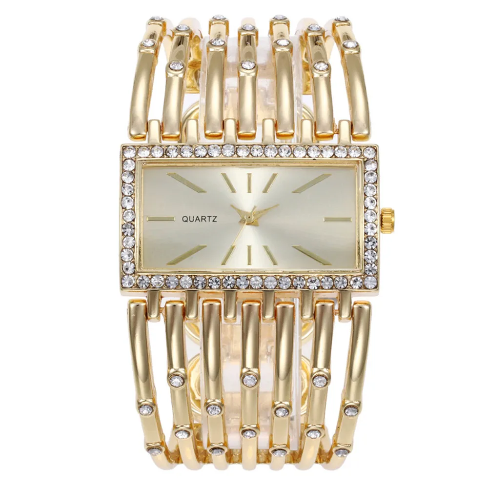 De lux Calități de Moda pentru Femei Diamond Dreptunghi Ceasuri de Aur din Aliaj de Brățară Ceasuri de mana Simplu Doamnelor Cuarț Ceas Cadou