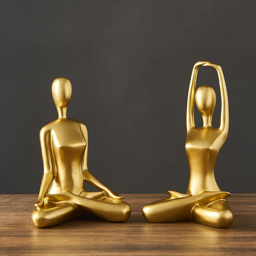 Decor Modern Yoga Și O Statuie De Aur Decor Acasă Rășină Sculptură Abstractă Camera De Zi De Decorare Sculptură De Artă Modernă Cadouri