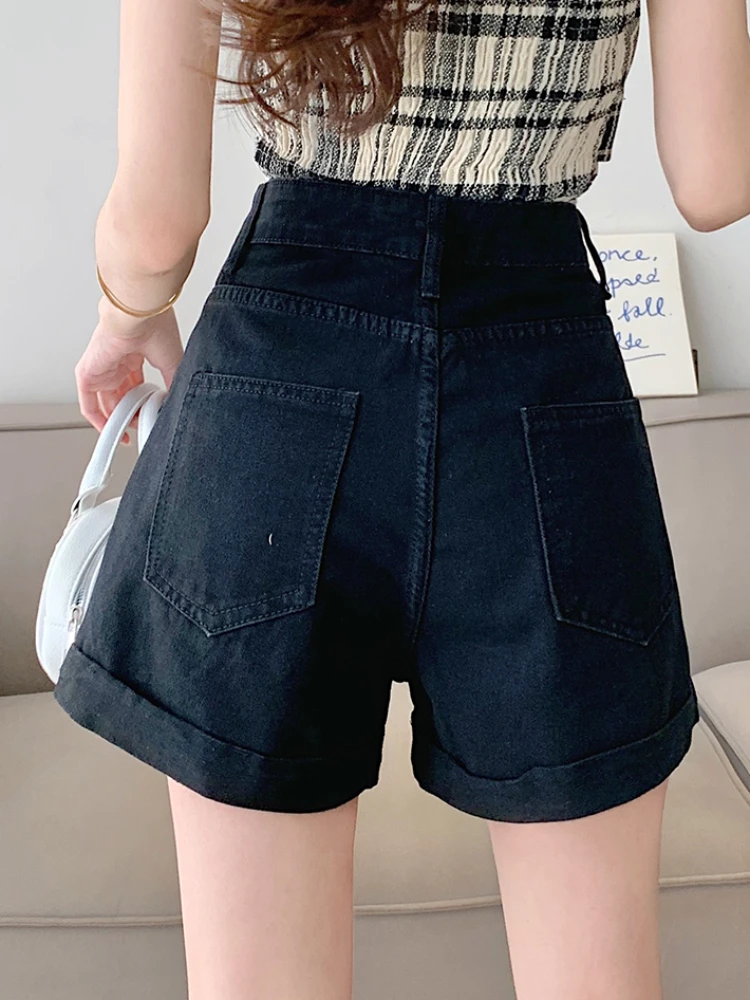 Mansete de pantaloni Scurți din Denim pentru Femei de Vară Stil Japonez Vrac Buzunar Solidă Talie Mare Modă Retro Streetwear Elegant a-line Harajuku