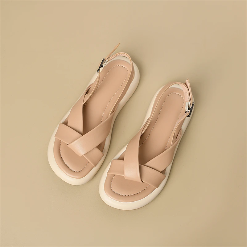 Meotina Femei Sandale Rotund Toe Flats Platforma Catarama Concis Design De Brand De Moda Doamnelor Pantofi Casual De Vara Apricot Bej 43