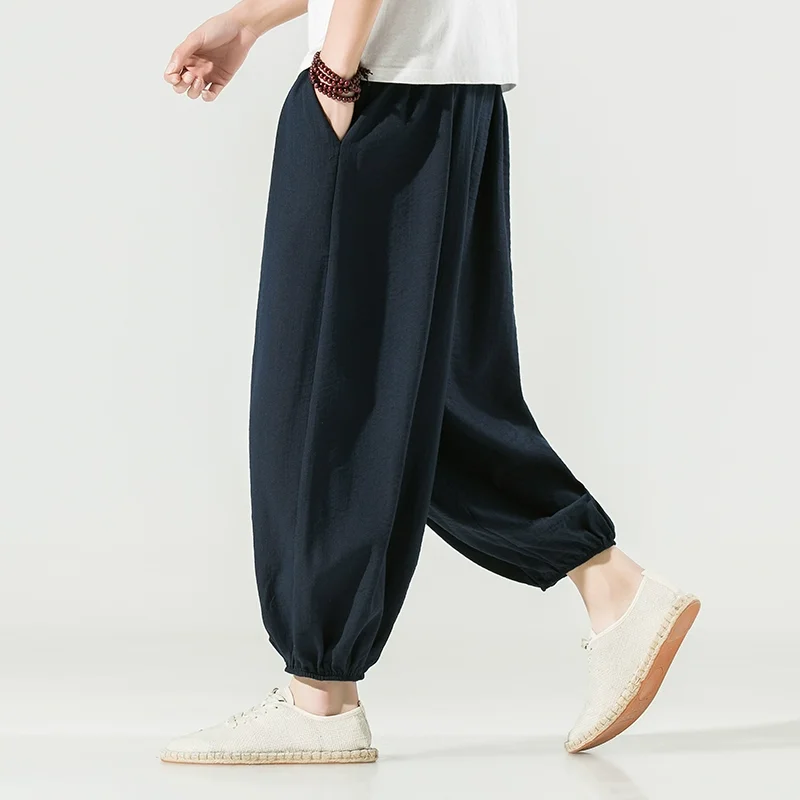 Primăvara 2023 Noi Bărbați Chinoiserie Vrac Pantaloni Casual din Bumbac Lenjerie de Matase de Gheață Pantaloni Largi Picior Kimono Japonez Pantaloni Plus Dimensiune 5XL-M