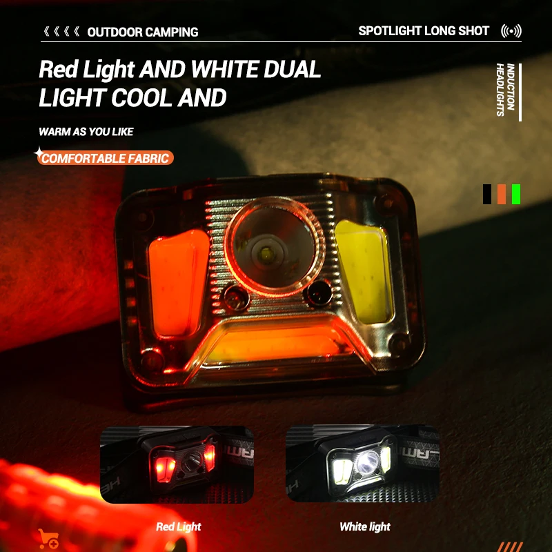 Puternic Senzor Led COB Far USB Reîncărcabilă Inducție Faruri Built-in Baterie de Pescuit Cap Lanterna cu Roșu de Iluminat