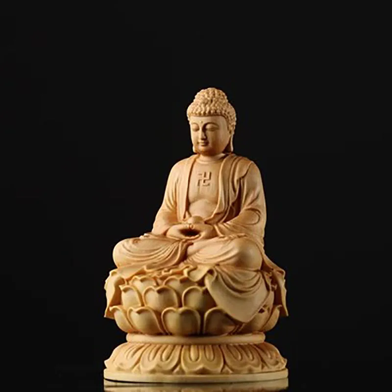 Sculptură în lemn de chiparos așezat statuia lui Buddha Buddha mobilier acasă sculptură în lemn artizanat automobile lui Buddha statuie