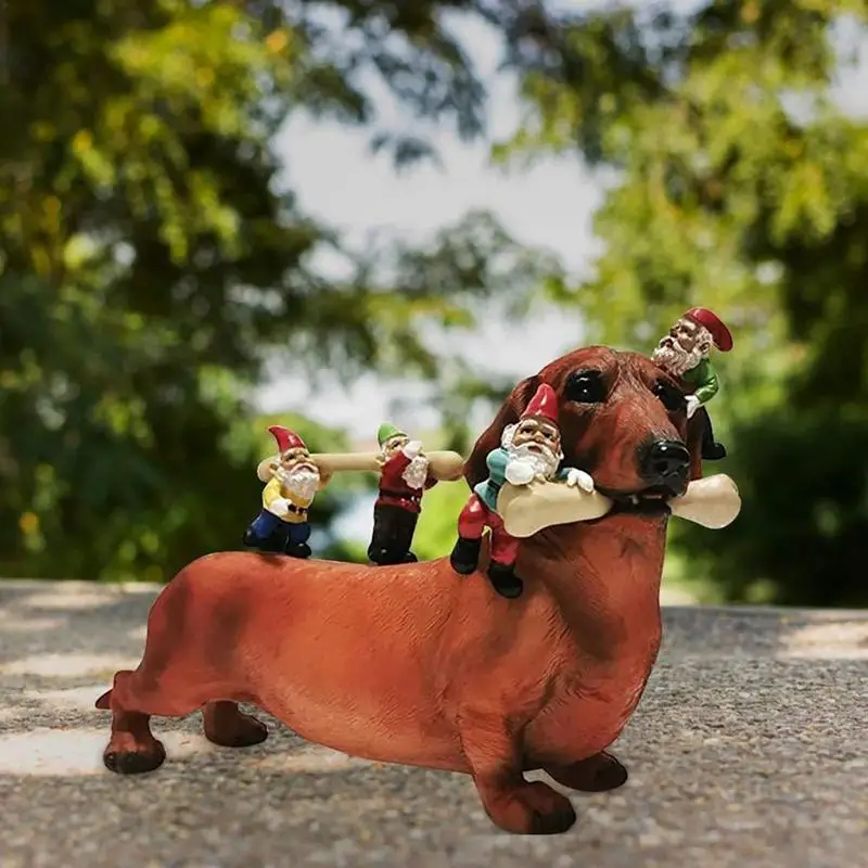 Teckel Pitic Pitic Statui Decor Câine Mănâncă Oase Statui Rășină Gnome În Aer Liber Curte De Artă Figurine Decoratiuni Teckel Pitic